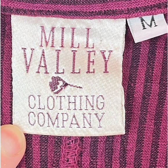MILL VALLEY Hobo Linen Blend Shirt Asymmetrical Shark Bite Top Purple Striped - Picture 4 of 14